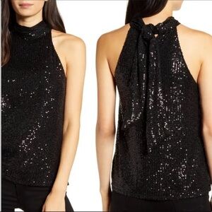 NWT Chelsea28 High Neck Sequin Halter Top Blouse Shirt S v6x